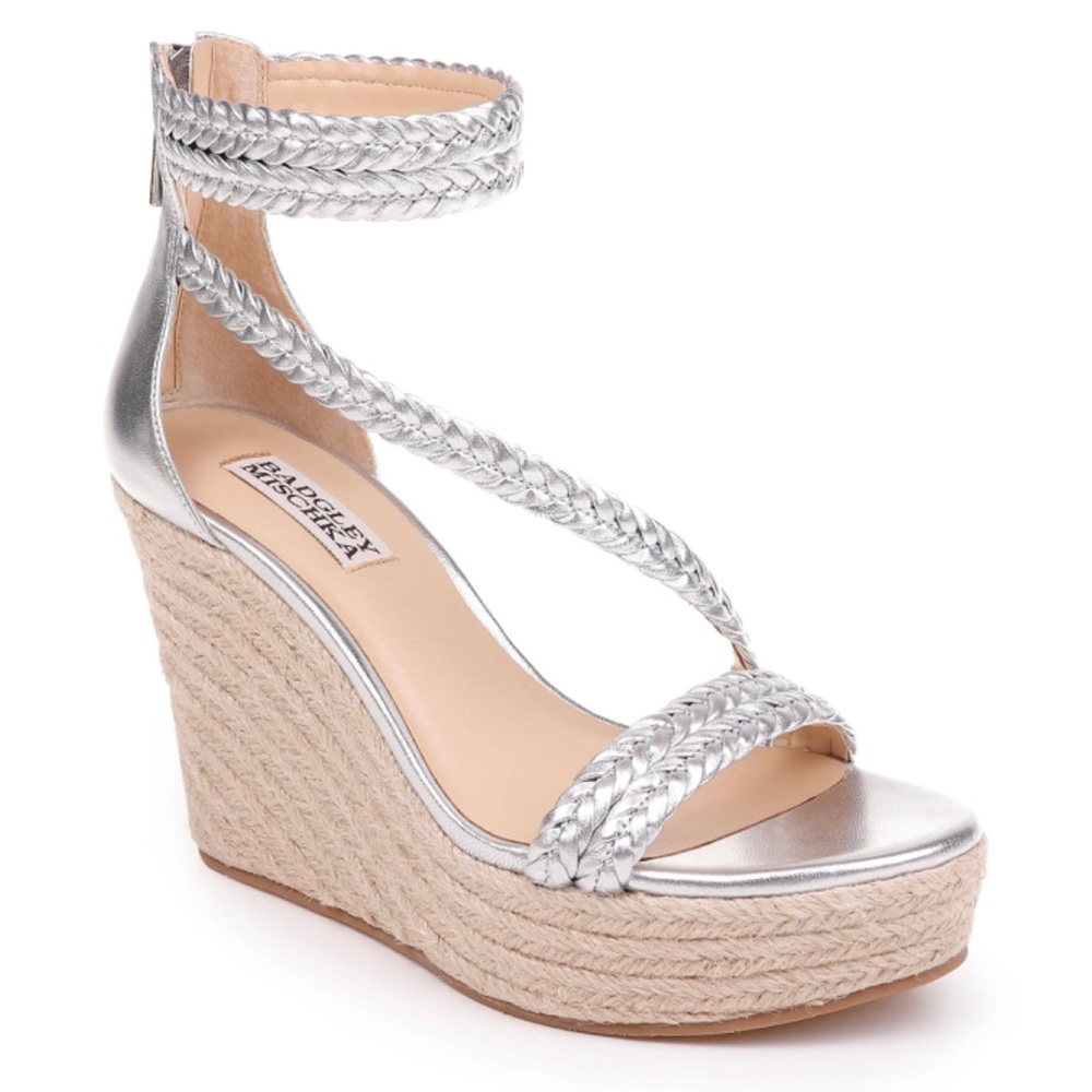 Badgley Mischka Silver Metallic Wedge Sandals